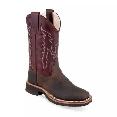 OLD WEST Children's Broad Square Toe Brown/Red Cowboy Boots (BSC1889)
