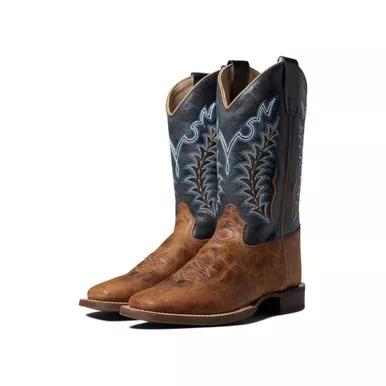 OLD WEST Children's Burnt Brown and Cactus Navy Broad Square Toe Boots (BSC1960)