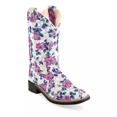 OLD WEST Children's Flower Leatherette Broad Square Toe Boots (VB9151)
