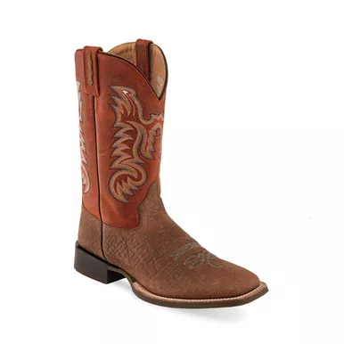 OLD WEST Men's Broad Square Toe Brown/Burnt Red Waxy Cowboy Boots (BSM1838)