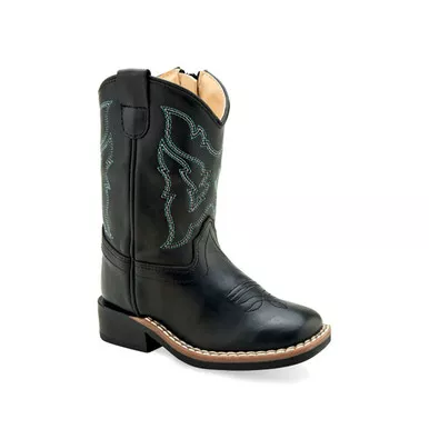 OLD WEST Toddler's Broad Square Toe Black Cowboy Boots (BSI1896)