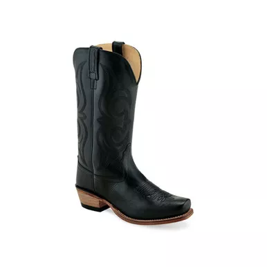 OLD WEST Women's Medium Black 12in Square Toe Leather Cowboy Boots (18136)