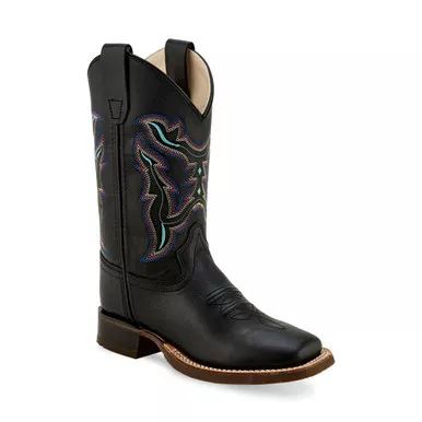 OLD WEST Youth Broad Square Toe Black Cowboy Boots (BSY1896)