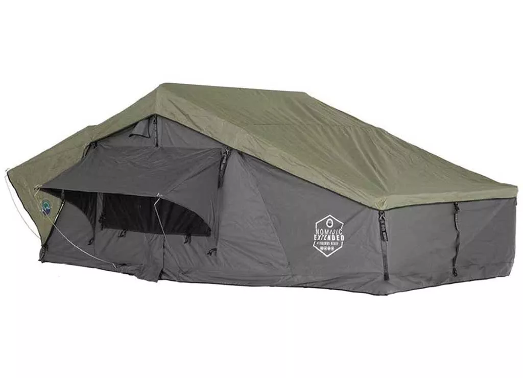 Overland Vehicle Systems HD Nomadic 3 Extended Soft Shell Roof Top Tent, Grey Body & Green Rainfly• 18339936