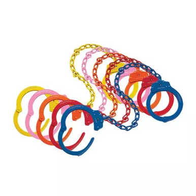 Peerless Model 753C Chain-Linked Colored Plated Leg Iron Handcuffs & Keys
