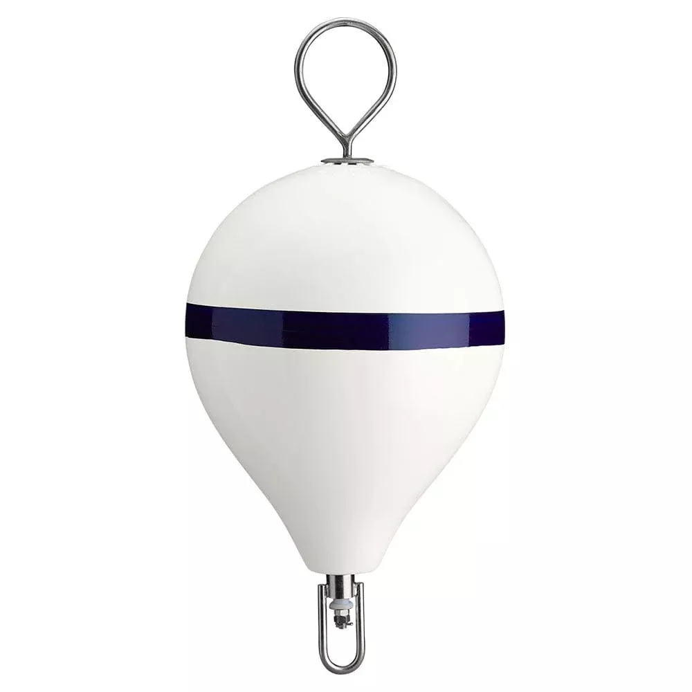 Polyform 17″ CM Mooring Buoy w/SS Iron – White Blue Stripe