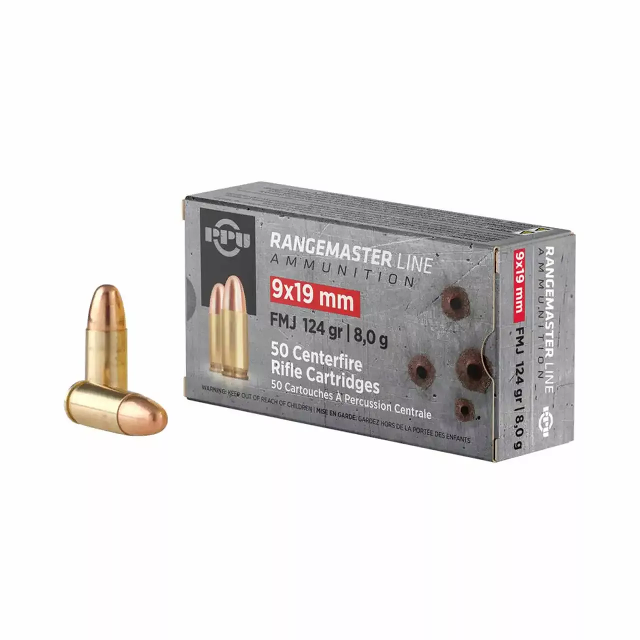 PPU 9mm 124gr FMJ 50-Box