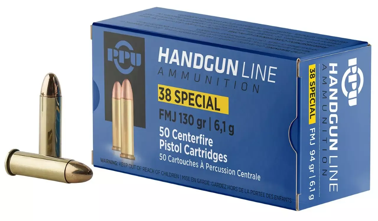PPU Handgun .38 Special Ammo 130 gr FMJ 50 Rounds PPH38SF
