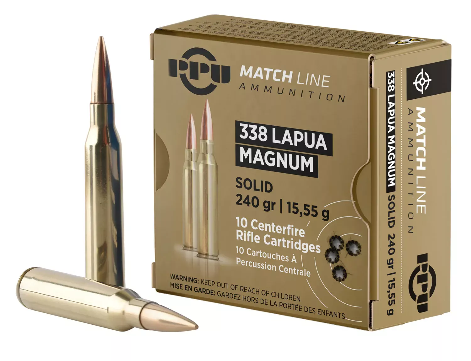 PPU Match 338 Lapua Mag 240 Gr. Copper Solid 10/Box