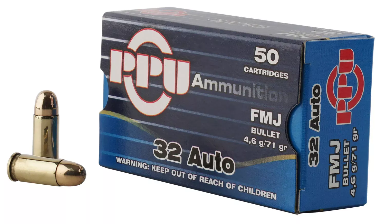 PPU PPH32AF Pistol Ammo 32 Auto FMJ 71gr