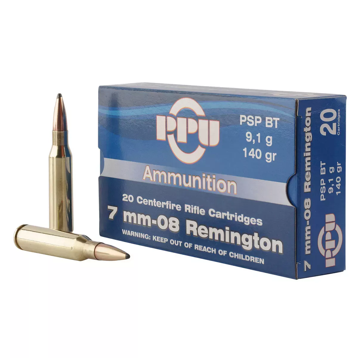 PPUMetric Rifle 7mm-08 Rem 140 gr Pointed Soft Point Boat-Tail (PSPBT) 20/Box