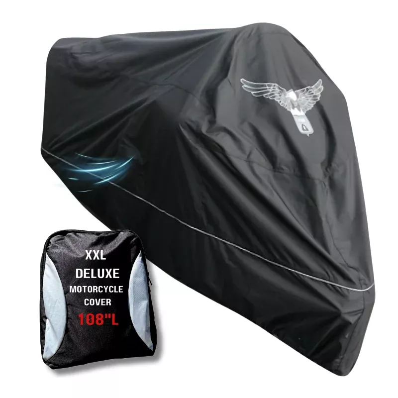 Premium Motorcycle Cover with Night Reflector and Eagle Emblem (XXL) Black