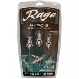 Rage Broadheads 2 Blade Hypo 2 2" Expandable Cut Hypodermic 100 Grain 4 Pack