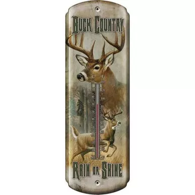 River's Edge Nostalgic "Buck Country" Thermometer Tin 5"x17" 1358