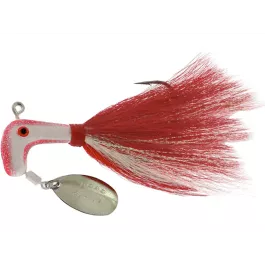 Road Runner Buck Tail Underspin Jig - 1 oz. - White/White& Red Tail