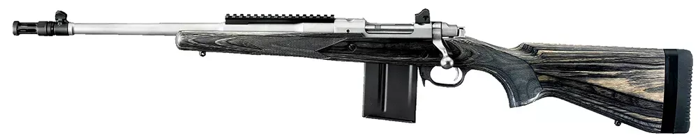 Ruger Scout .308 Win 10+1 18″ Matte SS Barrel/Rec Black Laminated Wood Stock Flash Suppressor Steel Sights Pic Rail LH 6821