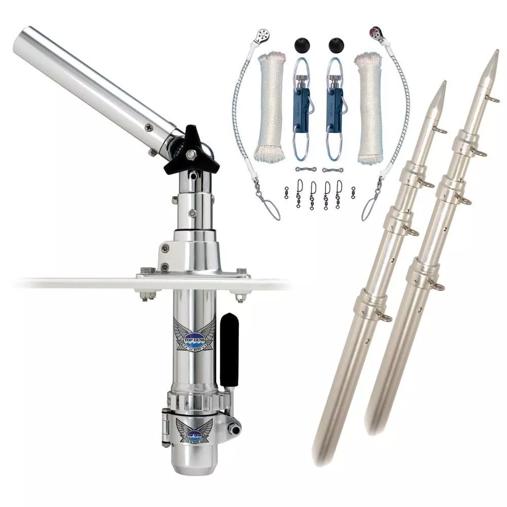 Rupp Classic Top Gun Outrigger Kit with 18' Poles & Complete Single Line Rigging Kit with Klickers Release Clips - RAD-TPGN-18T