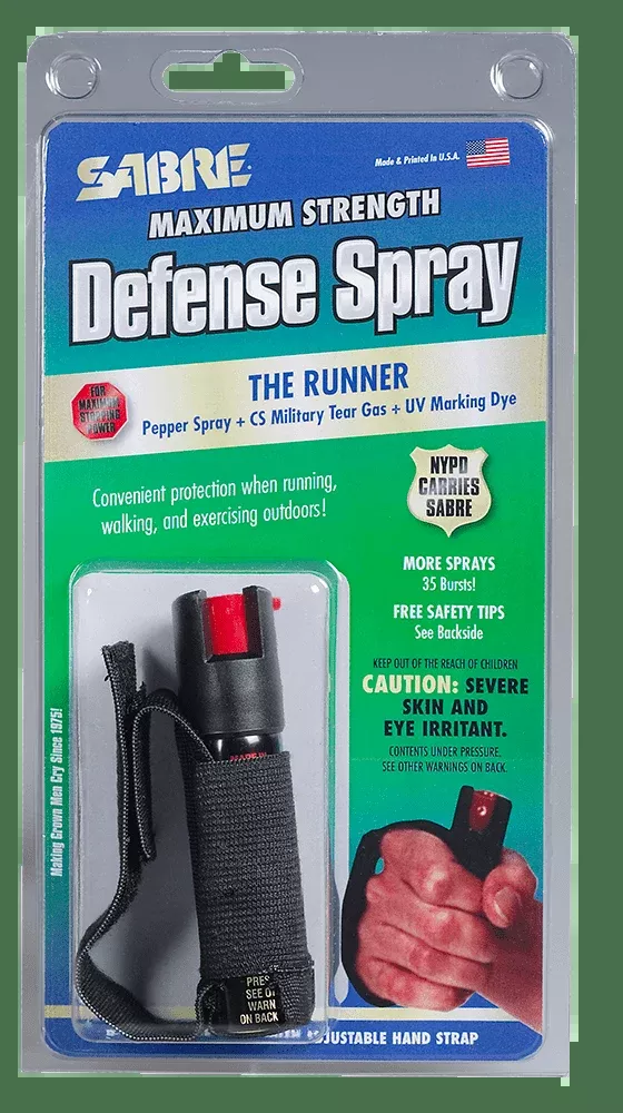 Sabre 3-in-1 Runners Pepper Spray Black With Adjustable Hand Strap