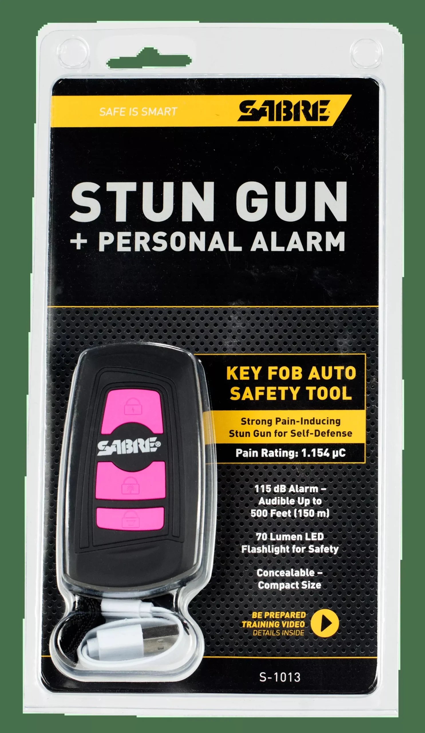 Sabre 3-in-1 Stun Gun Safety Tool Pink 1.154 Uc 115 Db Alarm And Led Flashlight