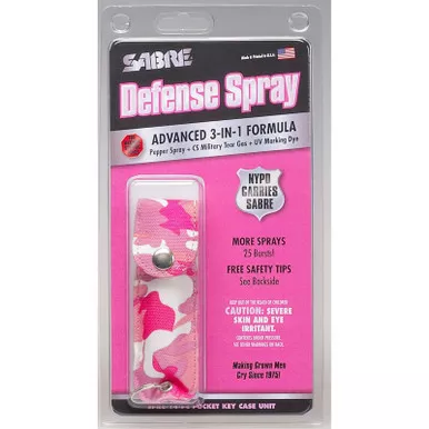 Sabre Self Defense Pepper Spray Pocket/Keychain .54 oz 8-10 ft Camo Pink