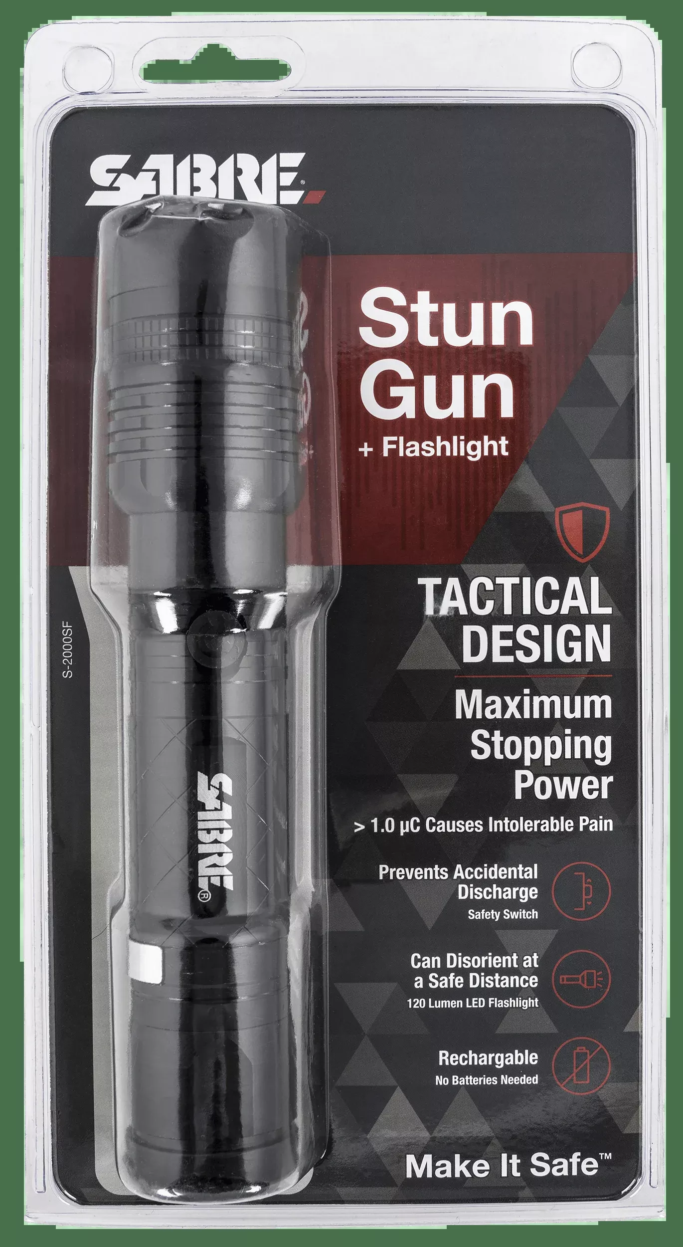 Sabre Tactical Stun Gun 1.820 Uc With Led Flashlight And Holster