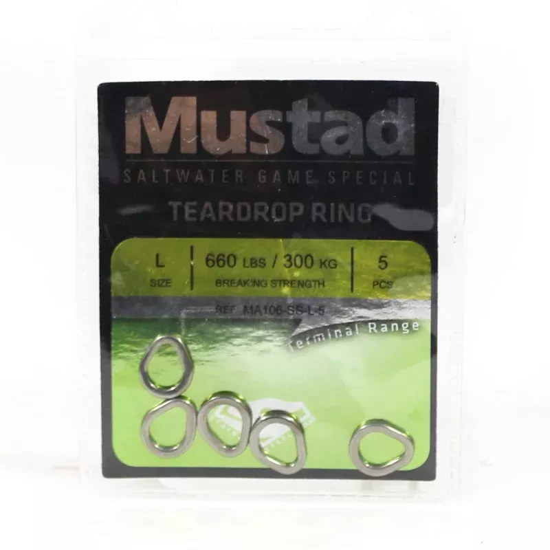 Sale Mustad Solid Ring Teardrop Size L 660Lbs 5 pieces per pack (5252)