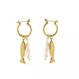 Salty Cali Fish and Pearl Hoops - Gold