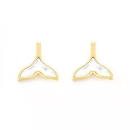 Salty Cali Mother of Pearl Whale Tail Earrings – Gold