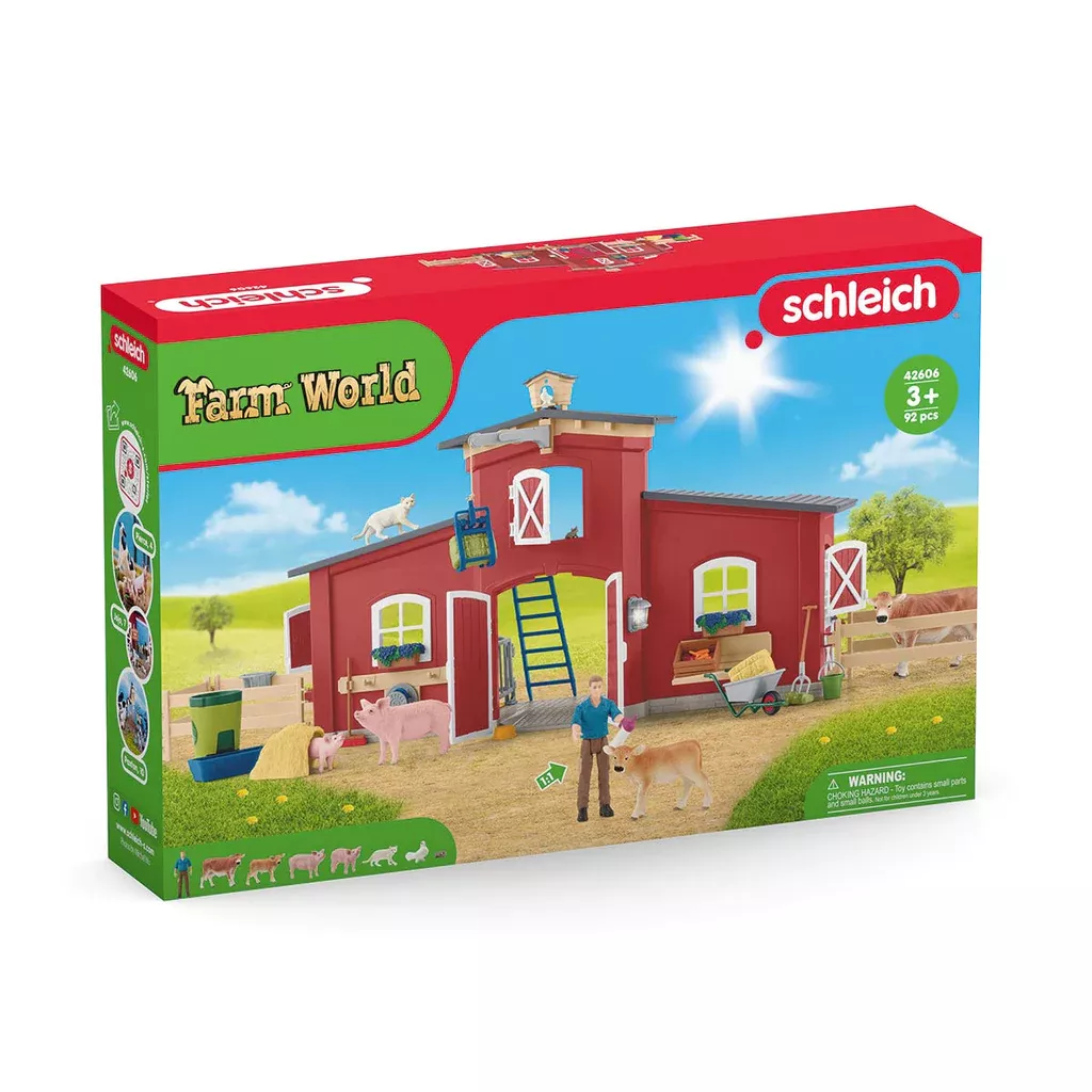 Schleich Large Red Barn With Animals And Accessories #42606