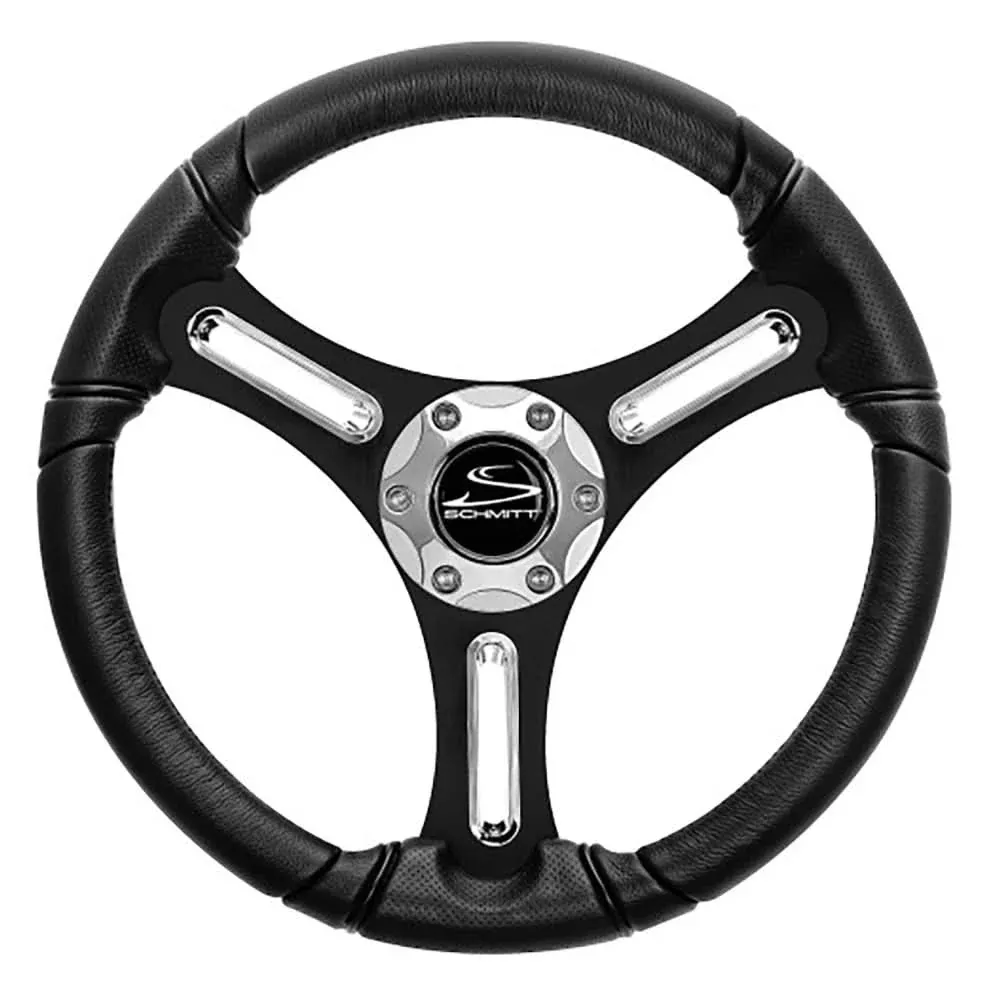 Schmitt Marine Torcello 14" Wheel - 03 Series - Polyurethane Wheel w/Chrome Spoke Inserts & Cap - Black Brushed Spokes - 3/4" Tapered Shaft