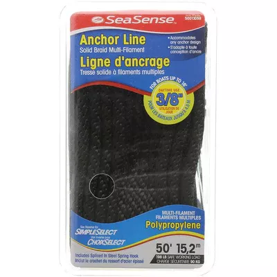SeaSense Solid Braid Multi-Filament Polypropylene Anchor Line – Black #50013058