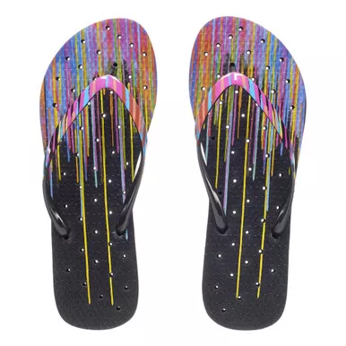 SHOWAFLOPS Womens Neon Drips Printed Strap Black/Multi Flip Flops (8015)