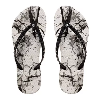SHOWAFLOPS Womens White Marble White/Black Flip-Flops (9001)