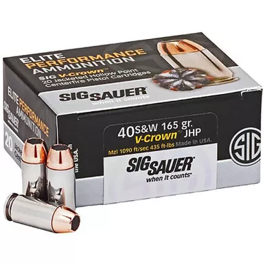 Sig Sauer Elite Performance Ammunition 40 S&W 165GR V-Crown Jacketed HP Box of 20, E40SW1-20