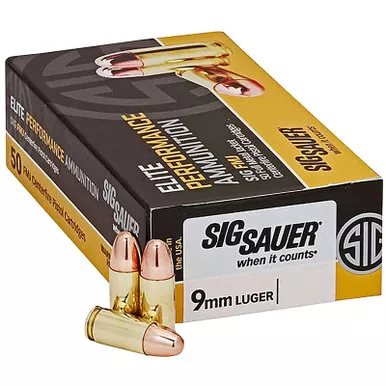 Sig Sauer Elite Performance Ammunition E9MMB3 9mm Luger 147GR FMJ, E9MMB3-50