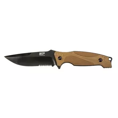 Smith & Wesson 1085882 M&P M2.0 Fixed Blade Knife 4.00" 8Cr13MoV Black Oxide Coated High Carbon Stainless Steel Drop Point Blade, Flat Dark Earth Rubber OverMold Handle