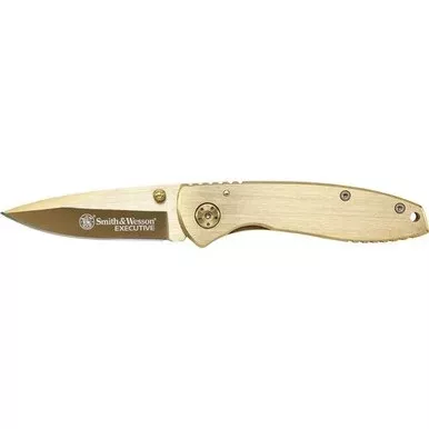 Smith & Wesson CK110GL Executive Frame Lock Folding Knife 2.8" 7Cr17MoV High Carbon Stainless Steel Blade, Gold Plated Handle