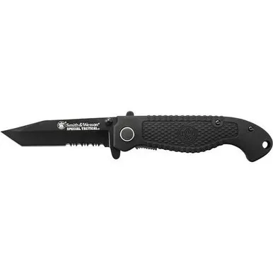 Smith & Wesson CKTACBS Special Tactical Liner Lock Folding Knife 3.5" 7Cr17MoV High Carbon Stainless Steel Partially Serrated Tanto Blade, Acrylonitrile Handle
