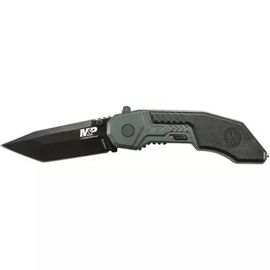 Smith & Wesson SWMP3B M&P M.A.G.I.C. Assisted Opening Liner Lock Folding Knife 2.8" 4034 Stainless Steel Straight Edge Tanto Blade, Black Rubber Handle