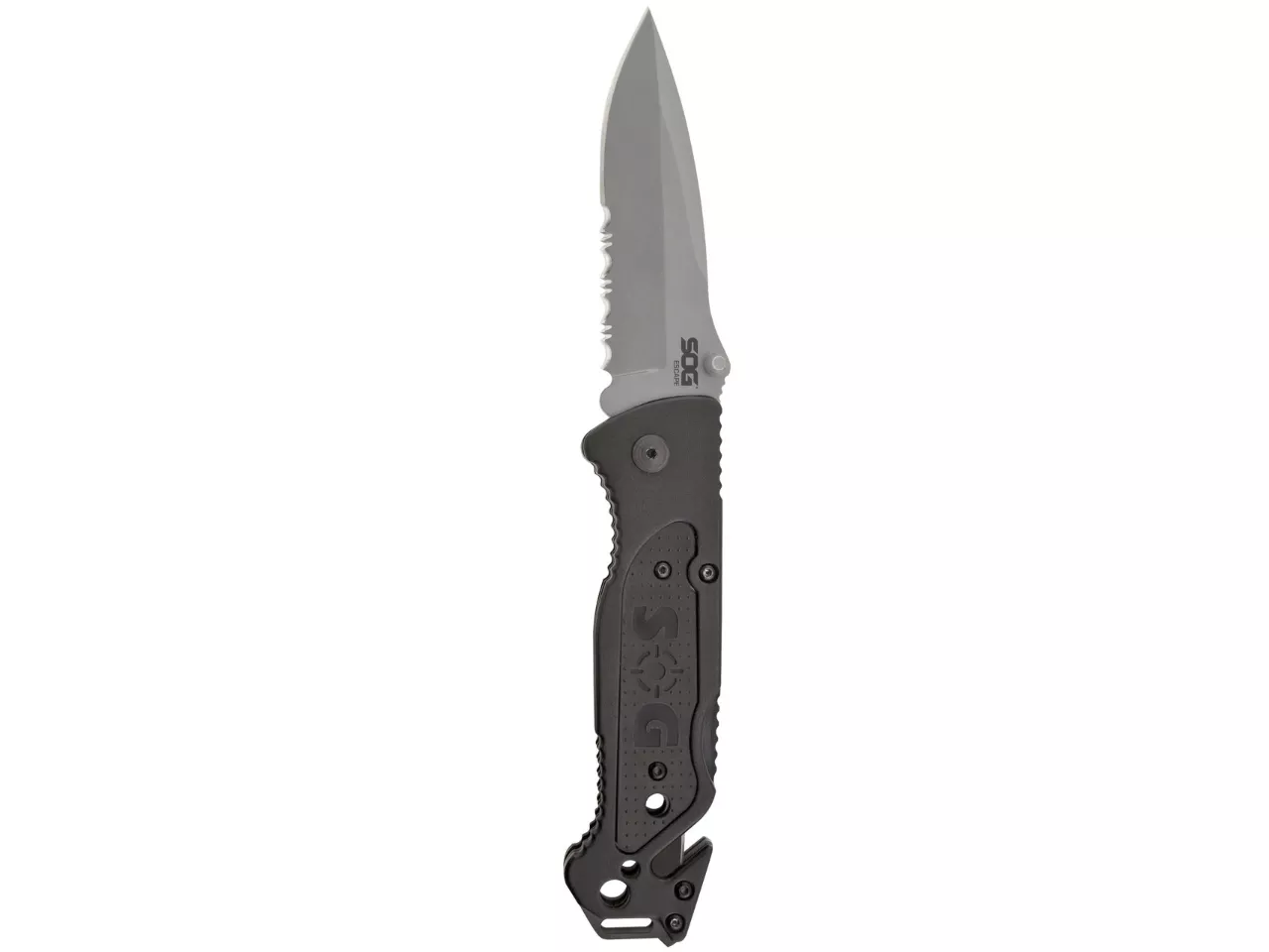 SOG Escape - Clip Point, Satin, Serrated, Black, Ambidextrous, Fixed Blade