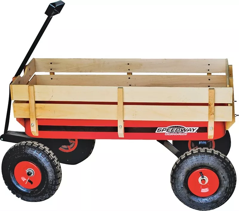 Speedway Red Wagon With Wood Sides #52178