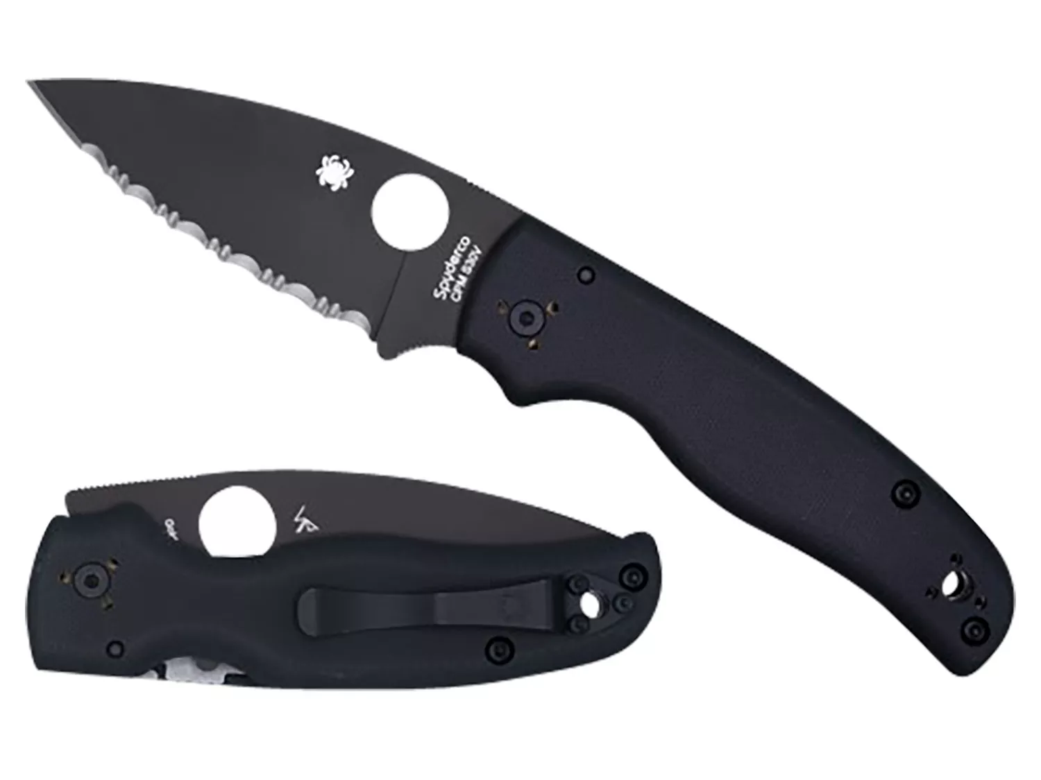 Spyderco 3.58" Black DLC CPM S30V Folding Knife Black G10 Handle