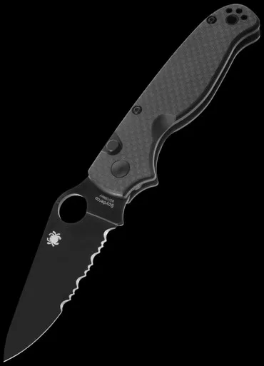 Spyderco ButtonUp Carbon Fibre Black Part-Serrated Folding Knife
