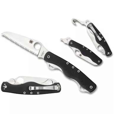 Spyderco C209GS Clipitool Rescue Folding Knife w/ Multi-Tool 3.61" 8Cr13MoV Plain Edge Blade, Black G-10 Handle