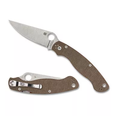 Spyderco C36MPCW2 Military 2 Folding Knife 4" CPM CRU-WEAR Plain Edge Blade, Brown Canvas Micarta Handle