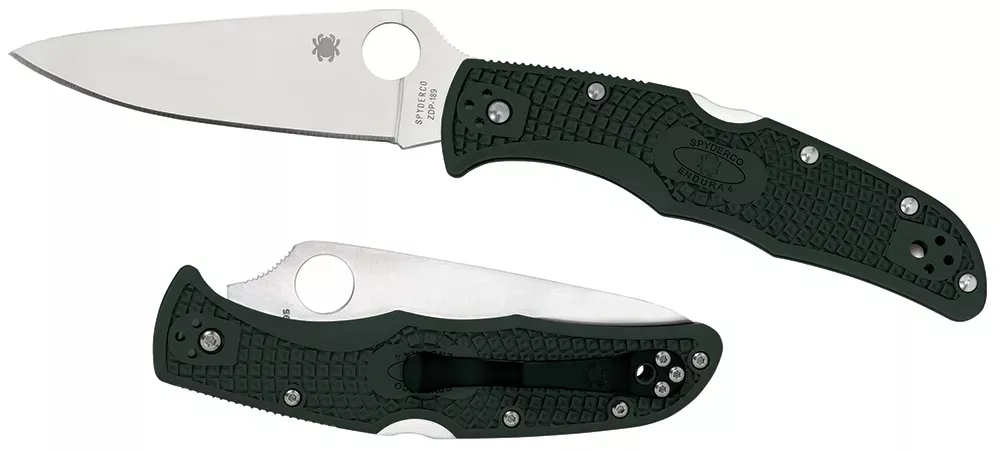 Spyderco Endura 4 Lightweight 3.75" Folding Clip Point Plain VG-10 SS Blade Green Bi-Directional Texturing FRN Handle Includes Pocket Clip
