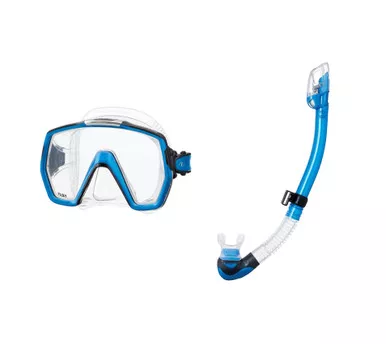 TUSA Freedom HD Fishtail Blue Diving Mask with Hyperdry Elite II Fishtail Blue Snorkel (M-1001-FB+SP-0101-FB)