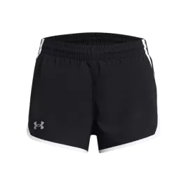 Under Armour Girls' UA Fly-By 3" Shorts - Black / White / Reflective - M