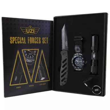 UZI SFS-1 3 Piece Special Forces Gift Set (Tactical Flip Knife, Flashlight, & Compass)
