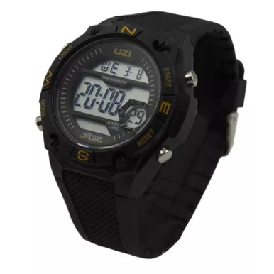 UZI W-ZS01 Shock Digital Watch 12 Digit LCD Display 12/24 Hour Format Stop Watch, Plastic Strap